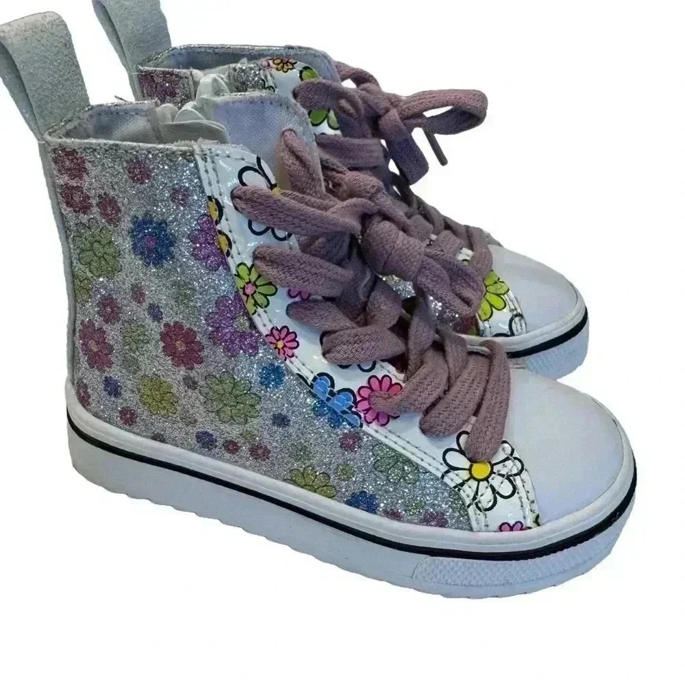 Steve Madden high top sneakers flowers & glitter size 6